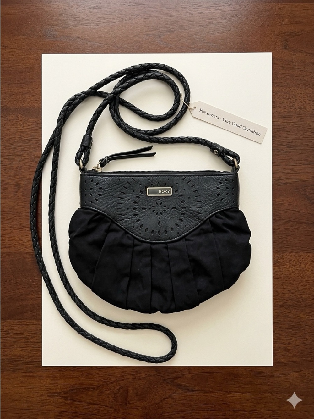 Roxy Black Braided-Strap Crossbody Bag